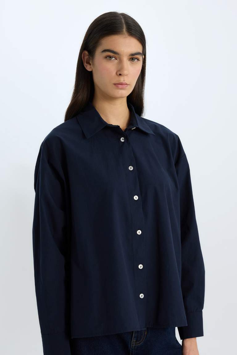 Oversize Fit Shirt Collar Poplin Long Sleeve Shirt