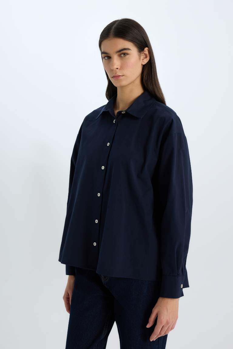 Oversize Fit Shirt Collar Poplin Long Sleeve Shirt