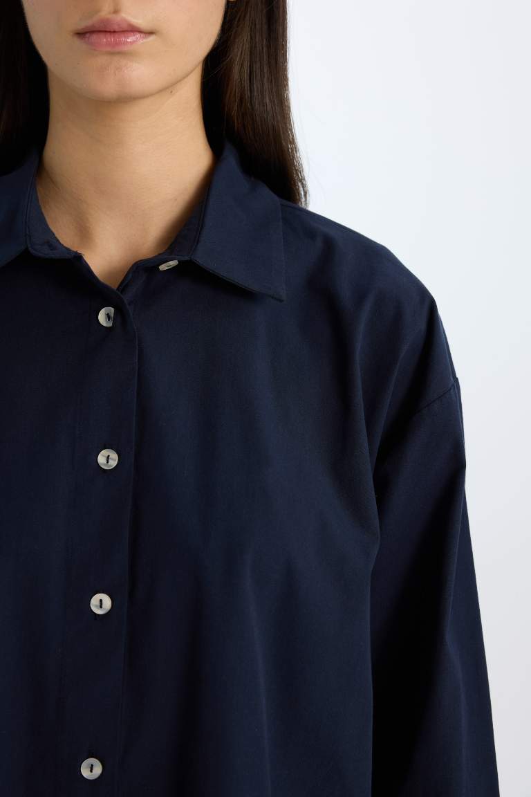 Oversize Fit Shirt Collar Poplin Long Sleeve Shirt