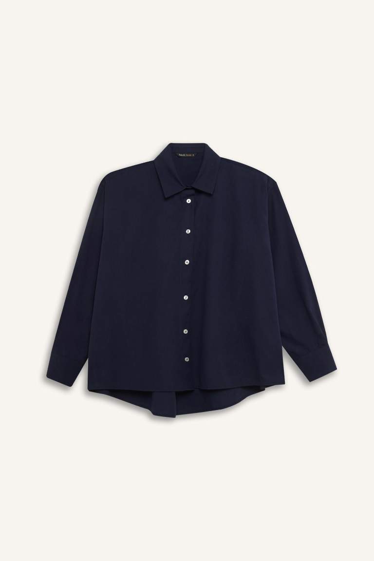 Oversize Fit Shirt Collar Poplin Long Sleeve Shirt