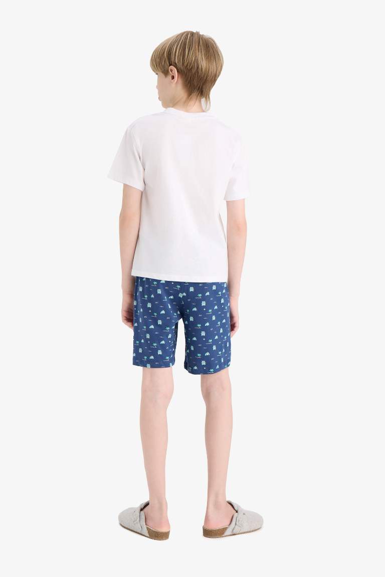 Erkek Çocuk Pijama Takımı Baskılı Kısa Kollu Üst Desenli Şort