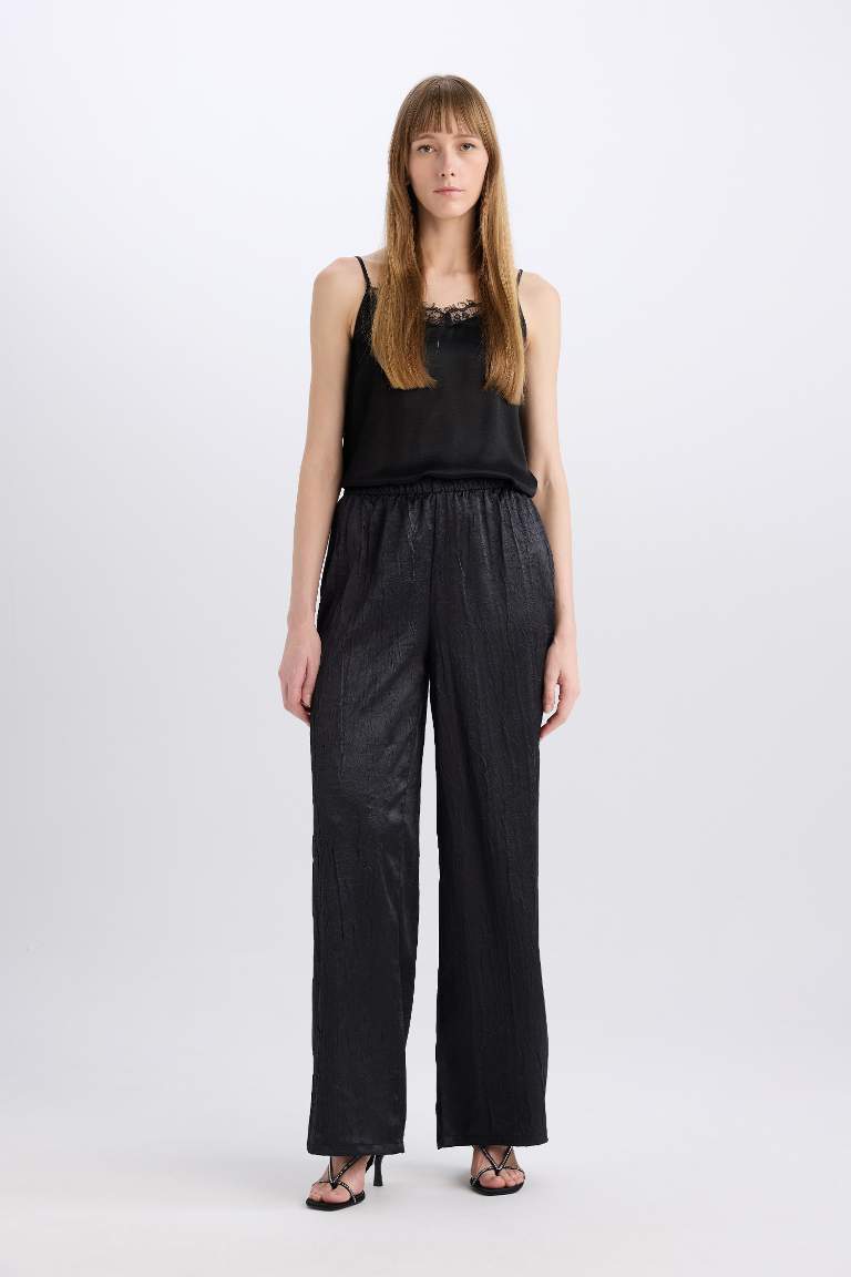 Wide Leg High Waist Long Length Knit Trousers