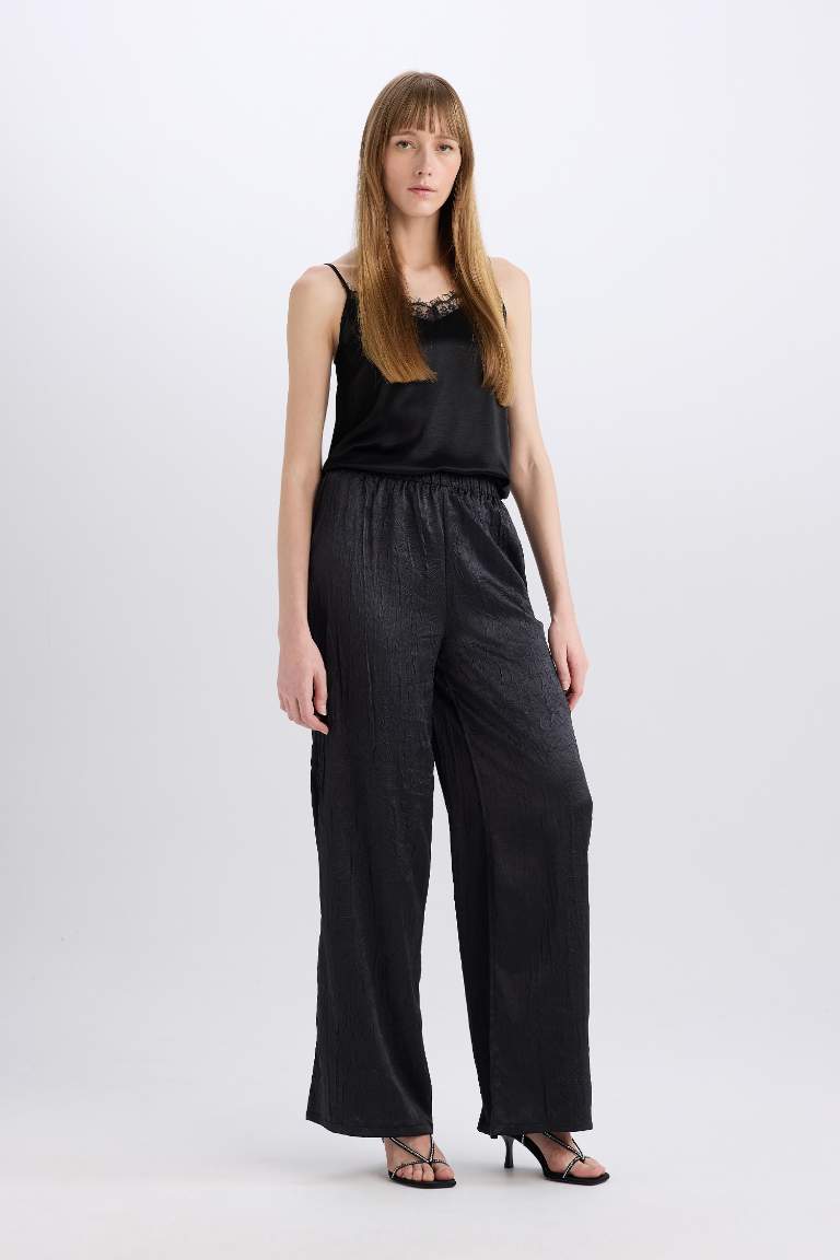 Wide Leg High Waist Long Length Knit Trousers