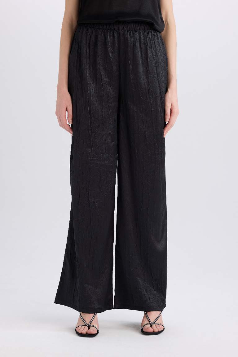 Wide Leg High Waist Long Length Knit Trousers