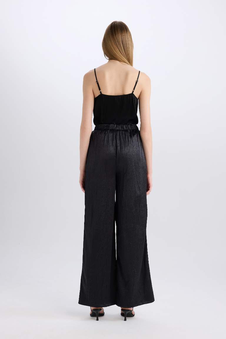 Wide Leg High Waist Long Length Knit Trousers