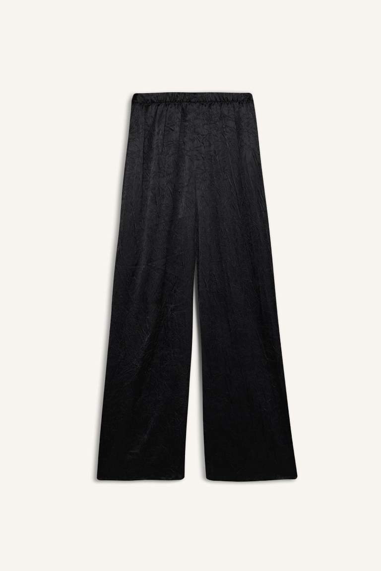 Wide Leg High Waist Long Length Knit Trousers