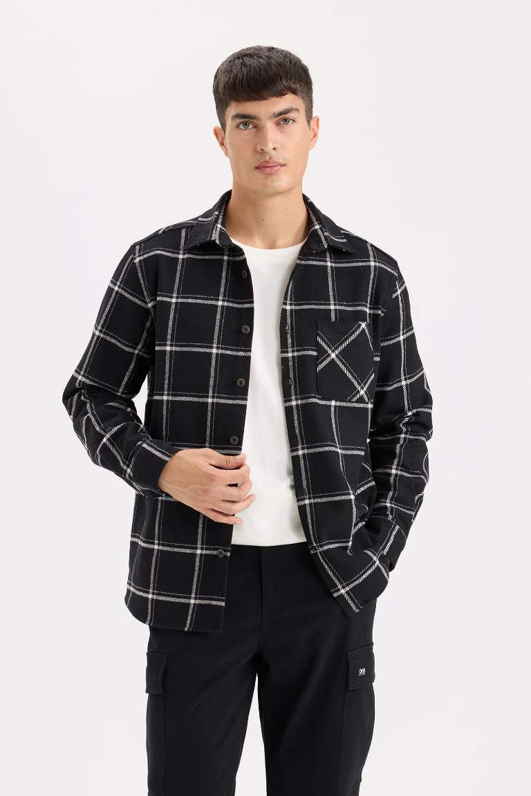 Regular Fit Polo Yaka Kareli Flanel Uzun Kollu Gömlek