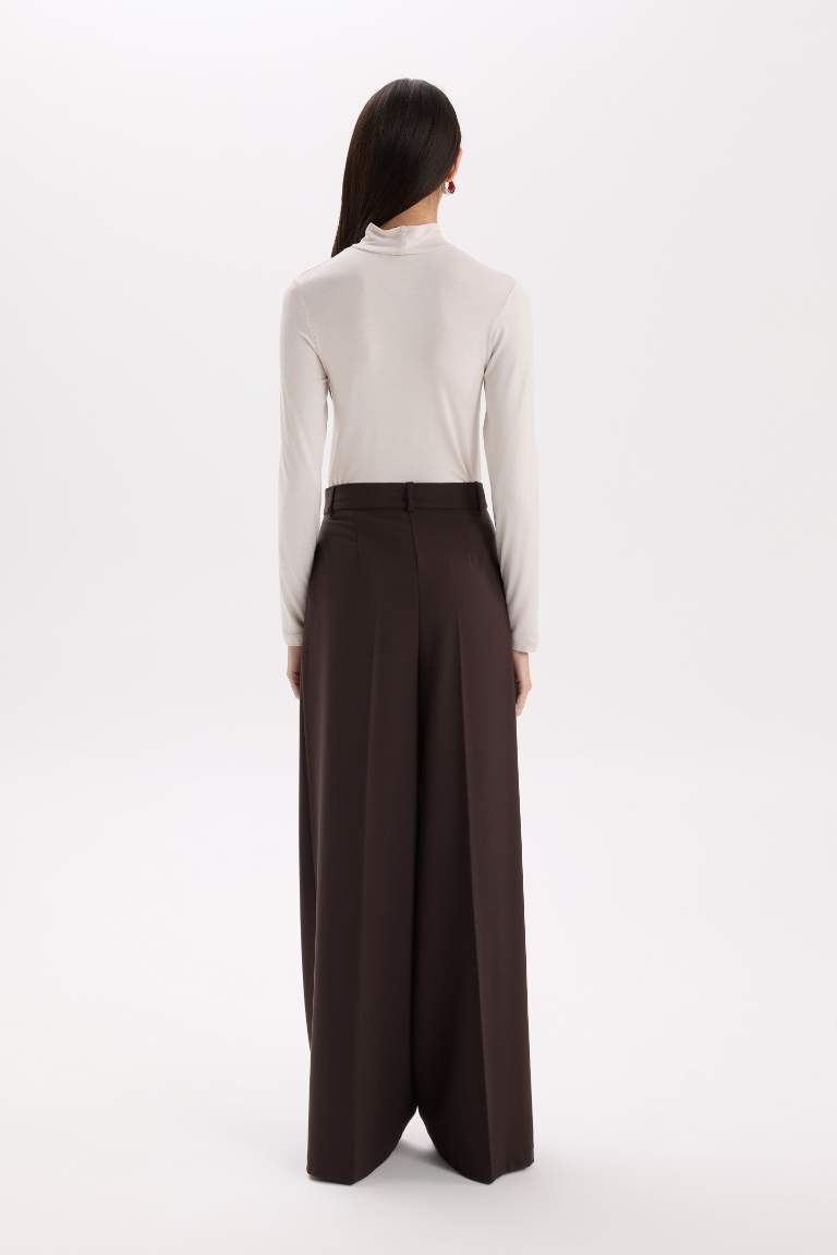 Wide Leg Kışlık Pantolon Geniş Paça Pensli Cepli Yüksek Bel Uzun Boy