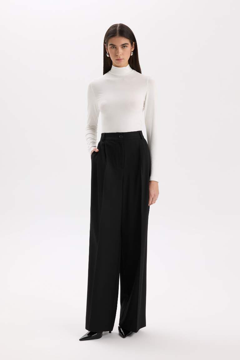 Wide Leg Kışlık Pantolon Uzun Boy Cepli Yüksek Bel Geniş Bol Paça