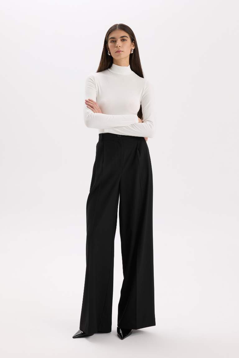 Wide Leg Kışlık Pantolon Uzun Boy Cepli Yüksek Bel Geniş Bol Paça