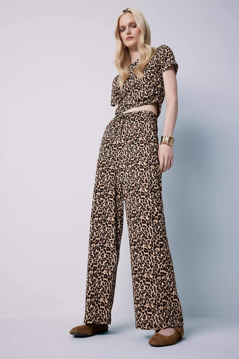 Straight Fit Leopar Desenli Cepli Bürümcük Pantolon