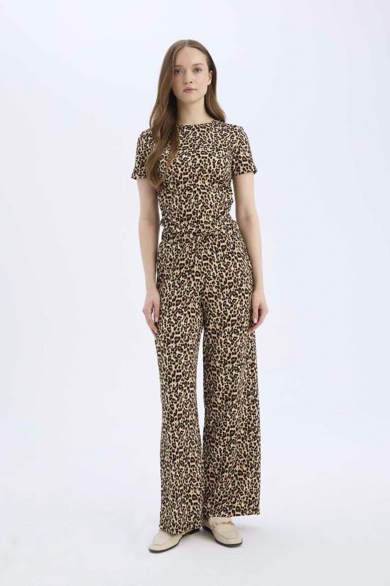 Straight Fit Leopar Desenli Cepli Bürümcük Pantolon