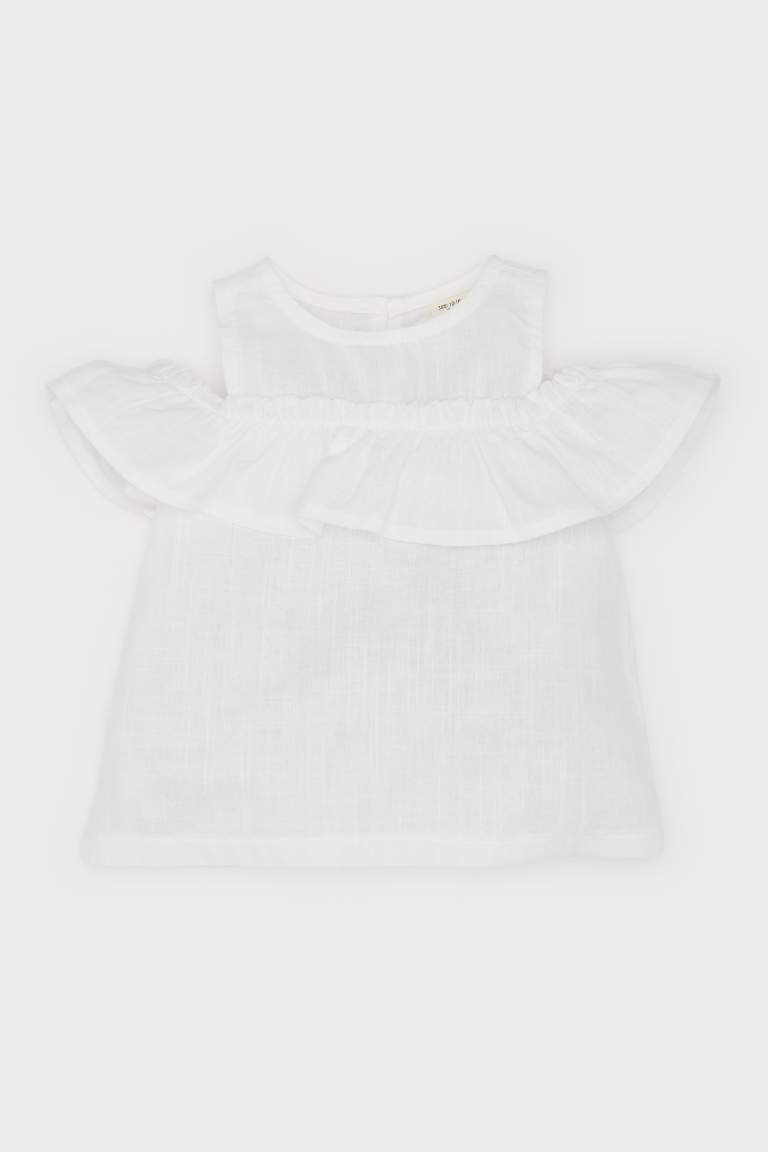 Girl Baby Crew Neck Flam Poplin Shirt