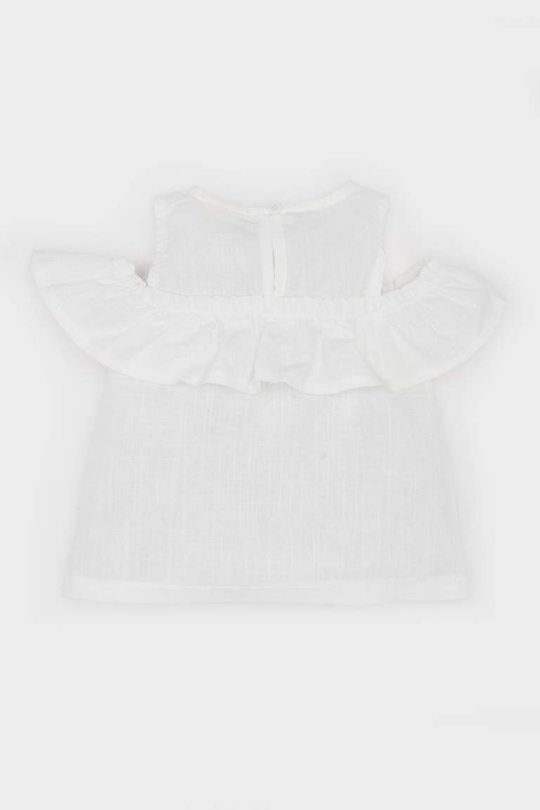 Girl Baby Crew Neck Flam Poplin Shirt