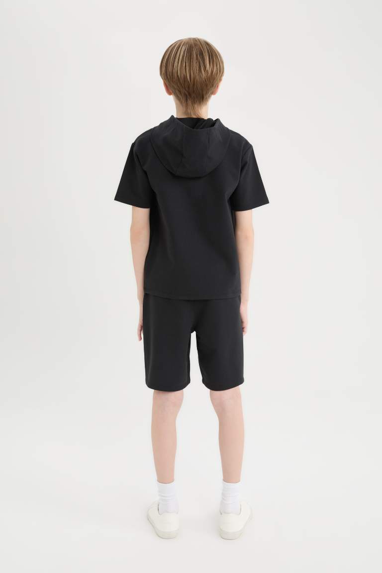 Boy Hooded Printed T-Shirt Elastic Waist Shorts 2 Piece Set