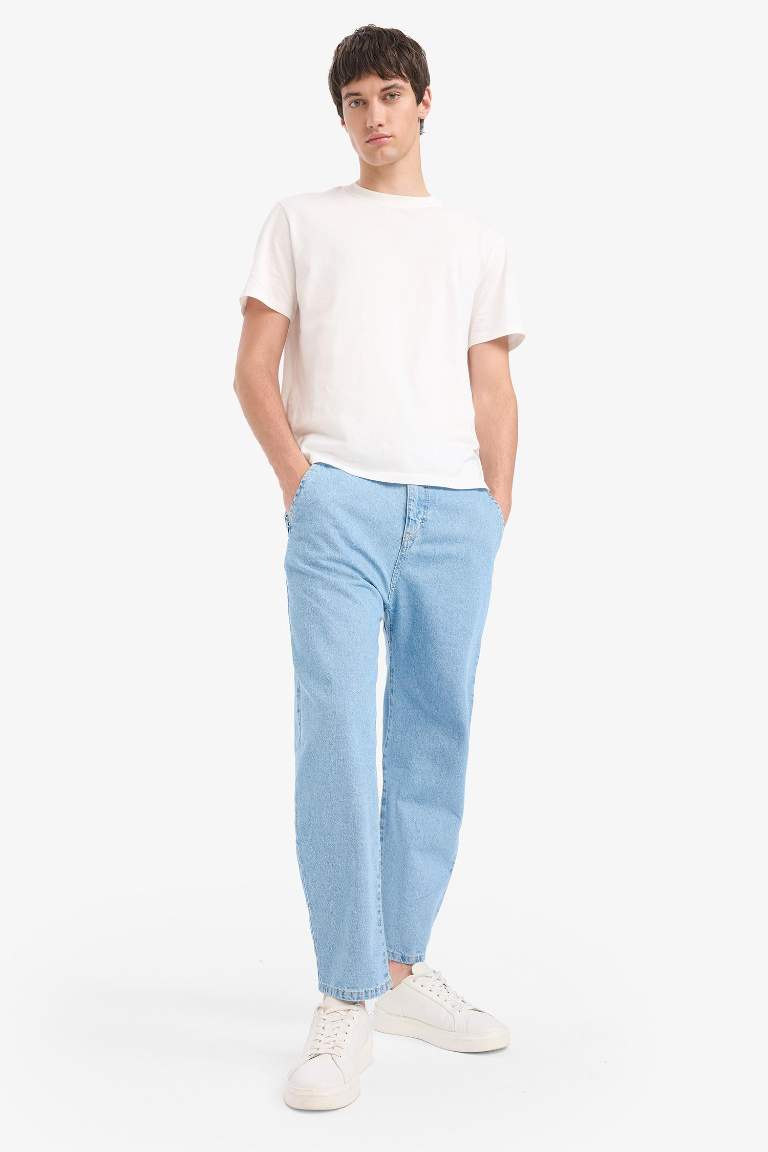 %100 Pamuk Relaxed Slouchy Fit Rahat Kesim Düz Paça Jean Pantolon