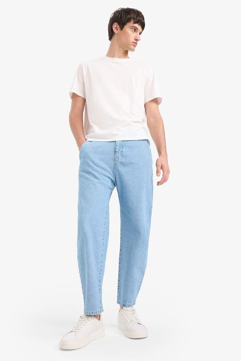 %100 Pamuk Relaxed Slouchy Fit Rahat Kesim Düz Paça Jean Pantolon