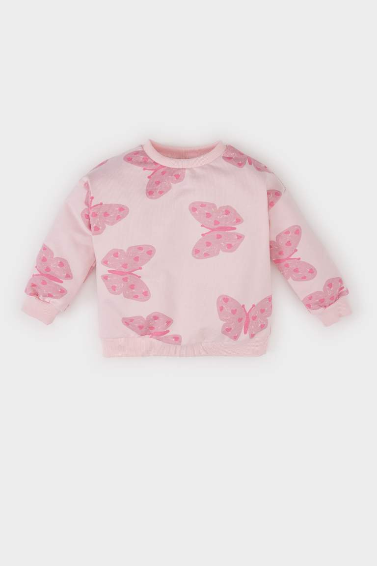 Baby Girl Butterfly Patterned Soft Furry Inside Sweatshirt