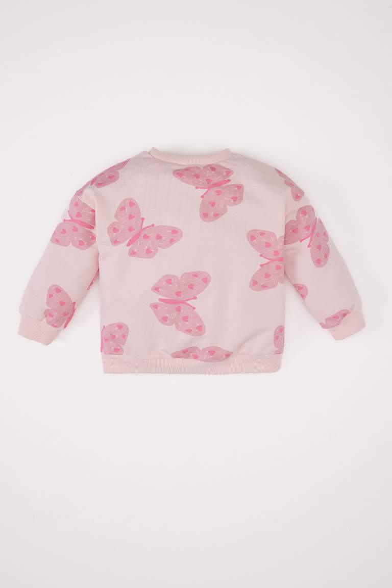 Baby Girl Butterfly Patterned Soft Furry Inside Sweatshirt