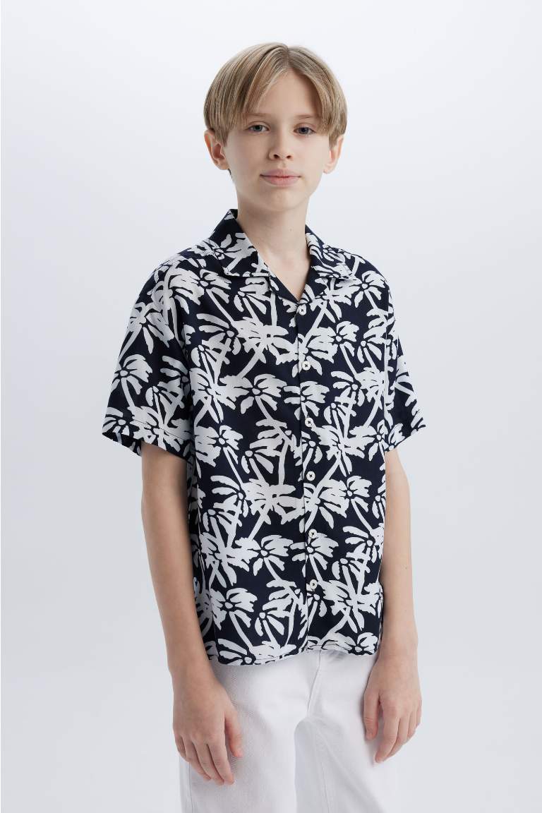 Boy Oversize Fit Polo Neck Patterned Short Sleeve Shirt