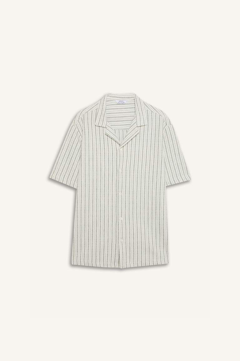 Relax Fit Open Collar Striped Shirt