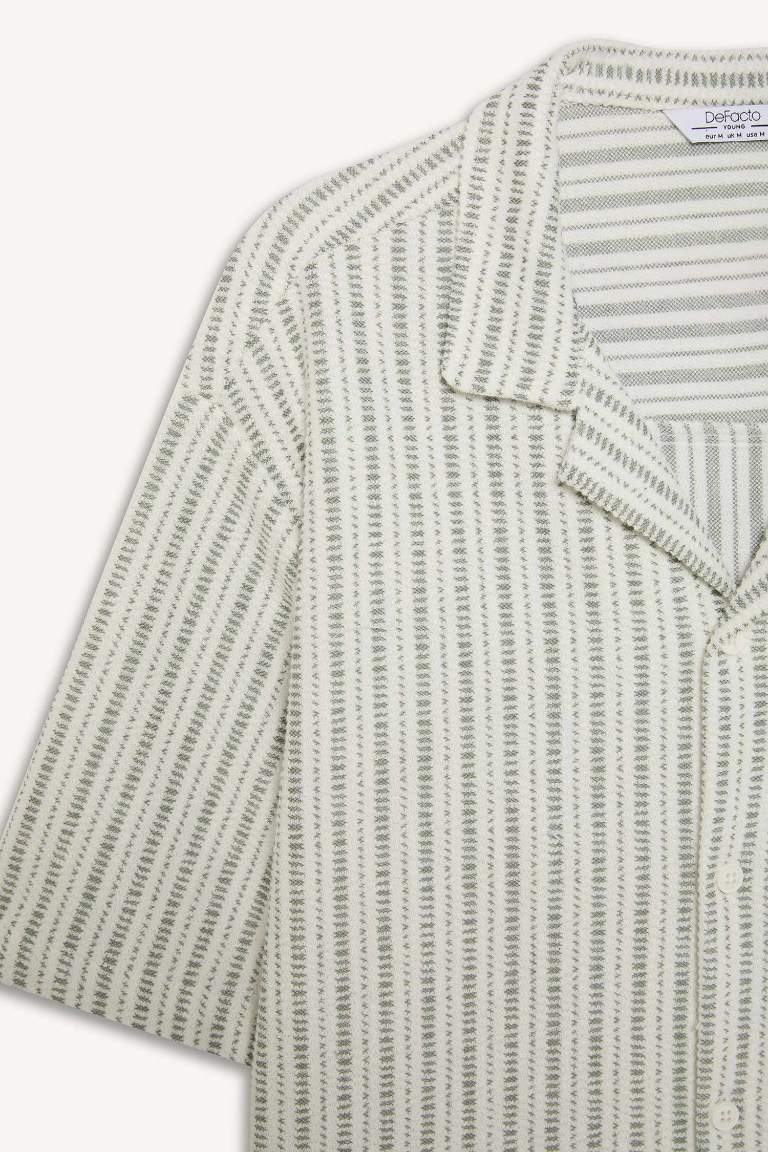 Relax Fit Open Collar Striped Shirt