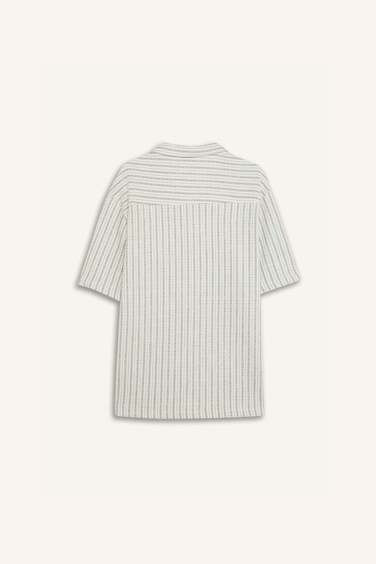 Relax Fit Open Collar Striped Shirt