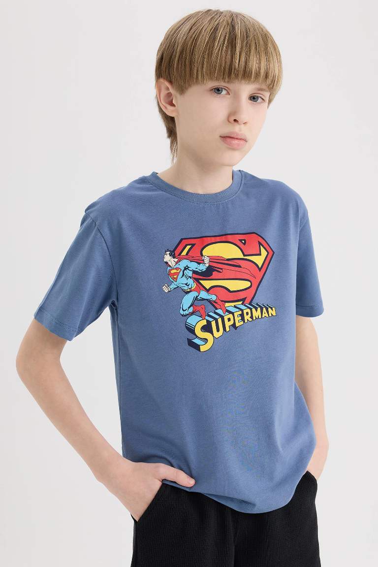 T-shirt imprimé Superman à col rond et manches courtes pour garçon