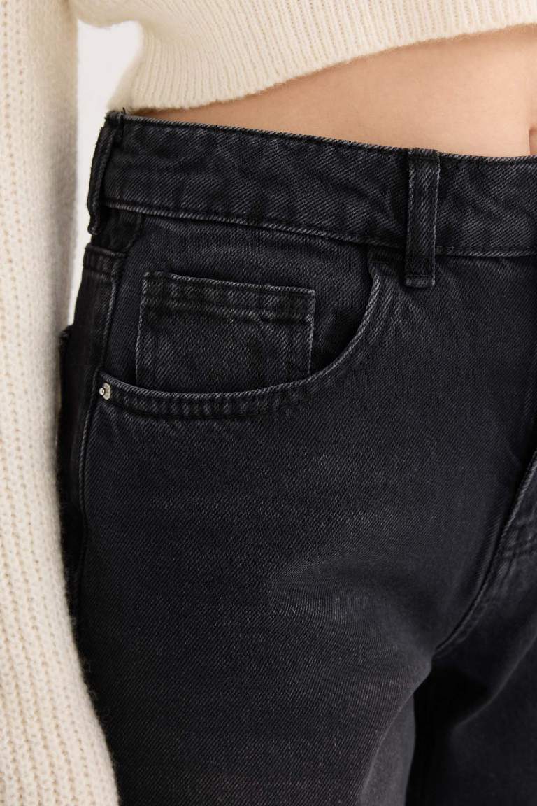 Pantalon Jean taille haute long à jambes larges