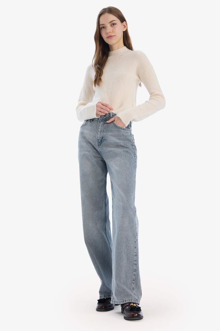 Straight Wide High Waist Long Washed Jeans