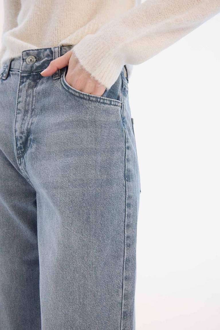 Straight Wide High Waist Long Washed Jeans