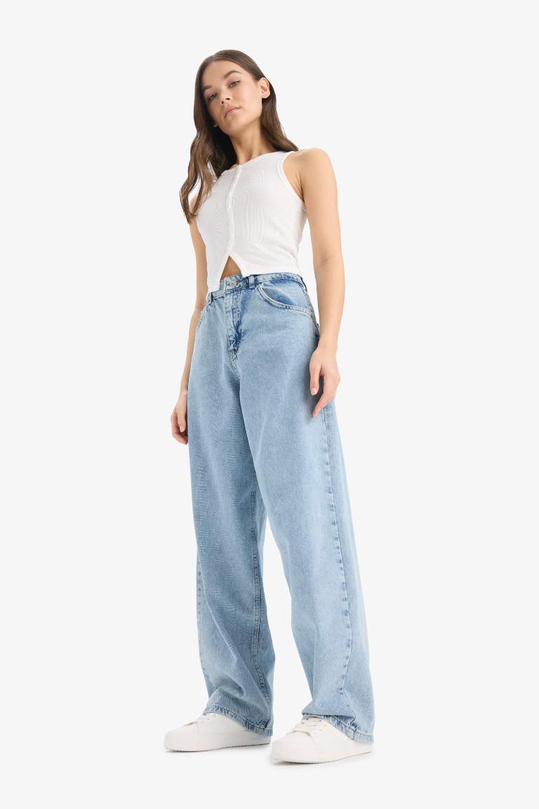 Baggy Fit High Waist Long Washed Jeans