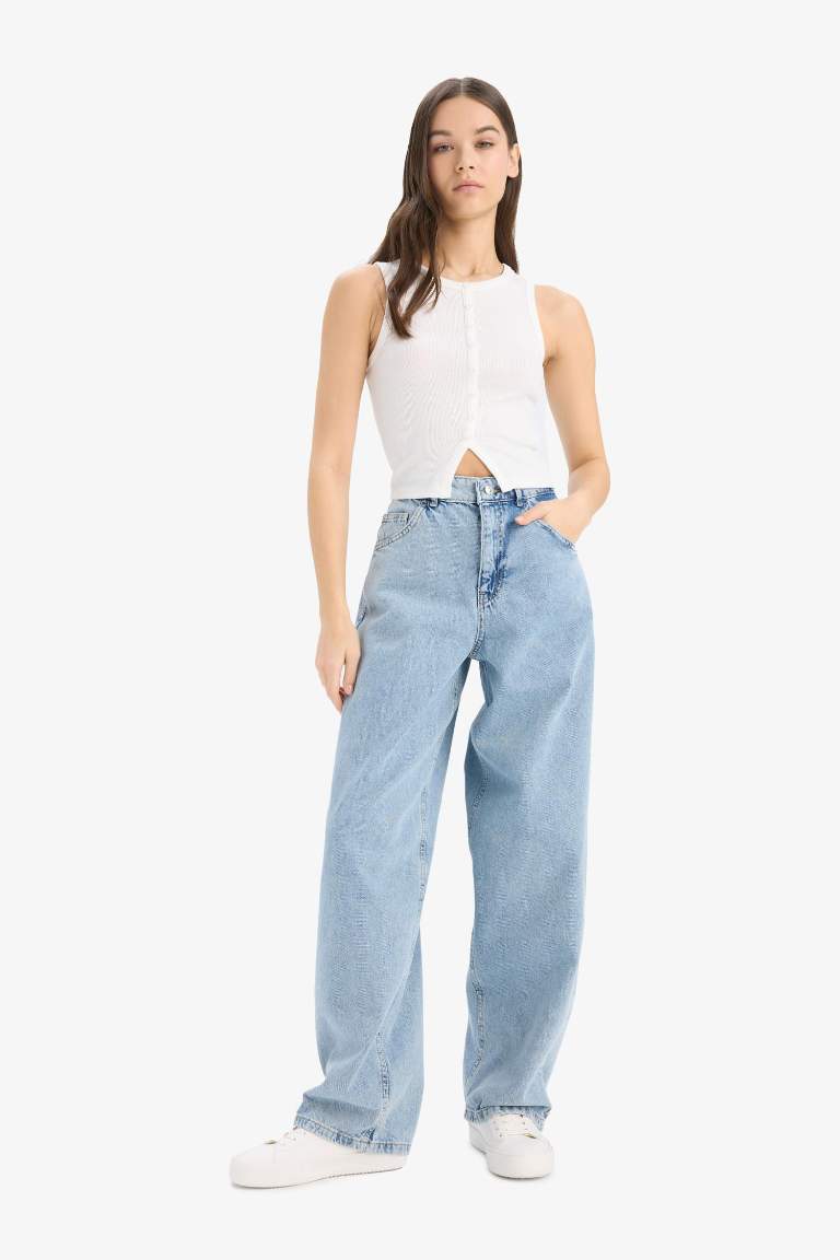 Baggy Fit High Waist Long Washed Jeans