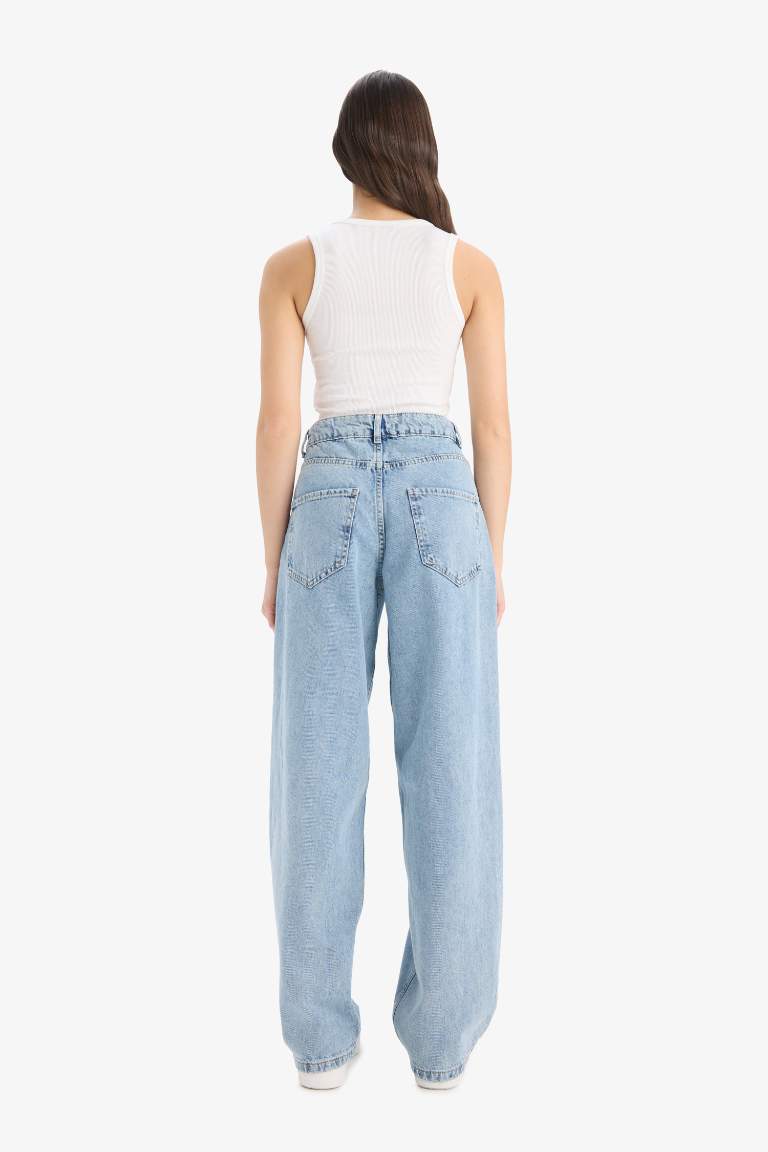 Baggy Fit High Waist Long Washed Jeans