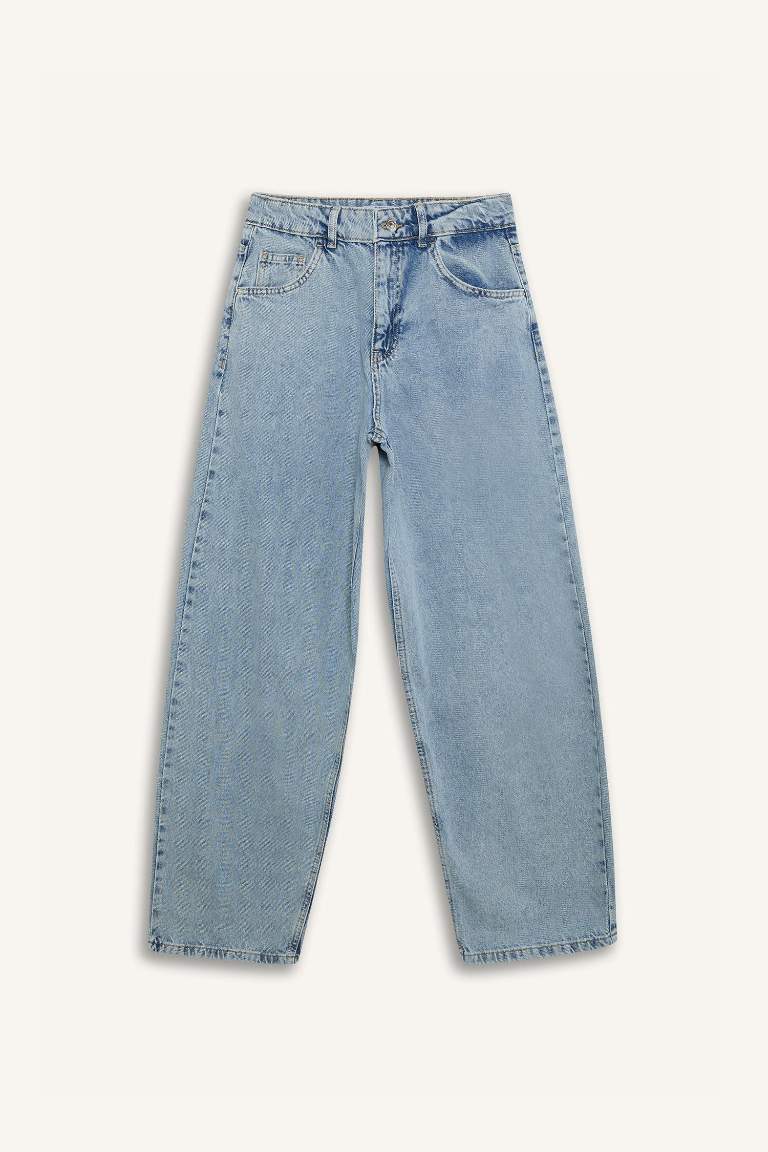 Baggy Fit High Waist Long Washed Jeans