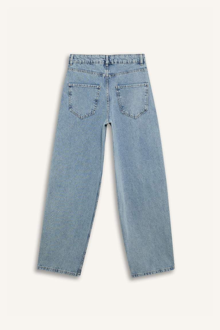 Baggy Fit High Waist Long Washed Jeans