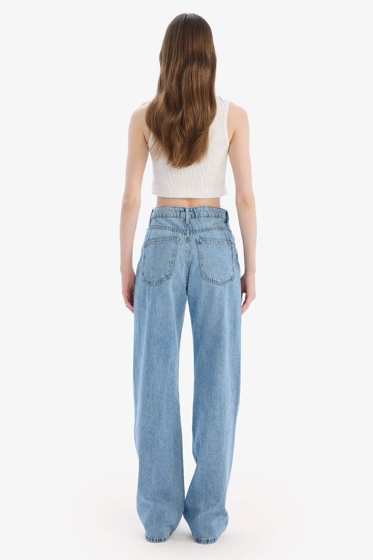 Straight Wide High Waist Long Washed Jeans