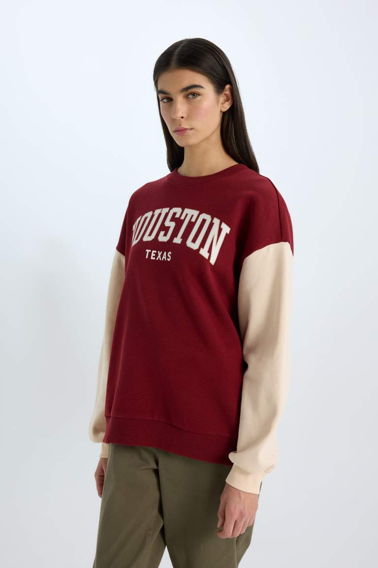 Oversize Fit Crew Neck Printed Thick Sweatshirt