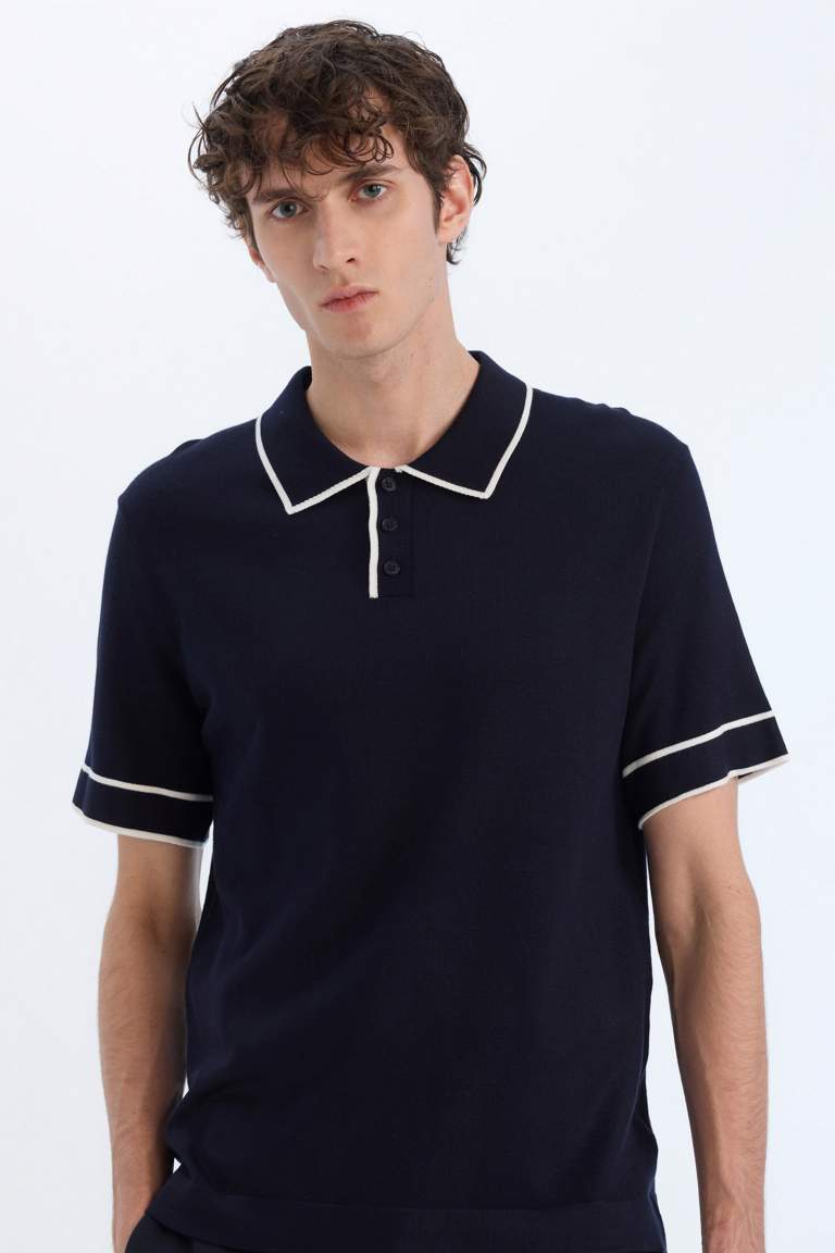 Standard Fit Polo Collar Striped Knitwear Polo T-Shirt