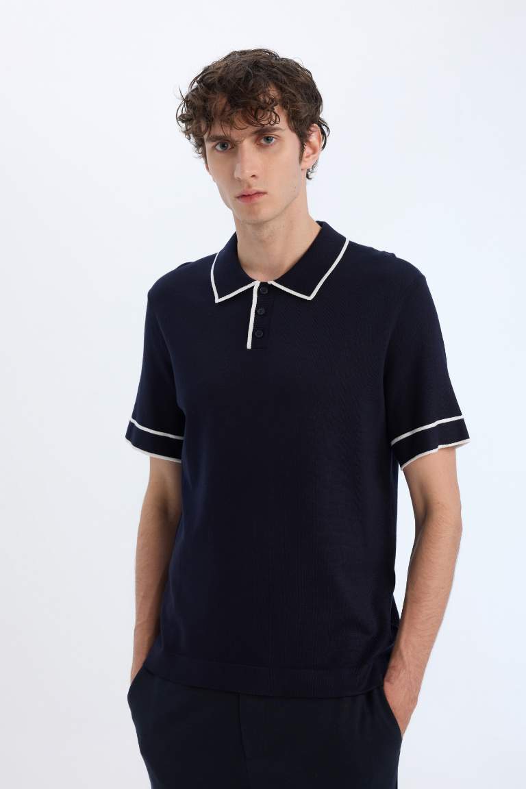 Standard Fit Polo Collar Striped Knitwear Polo T-Shirt