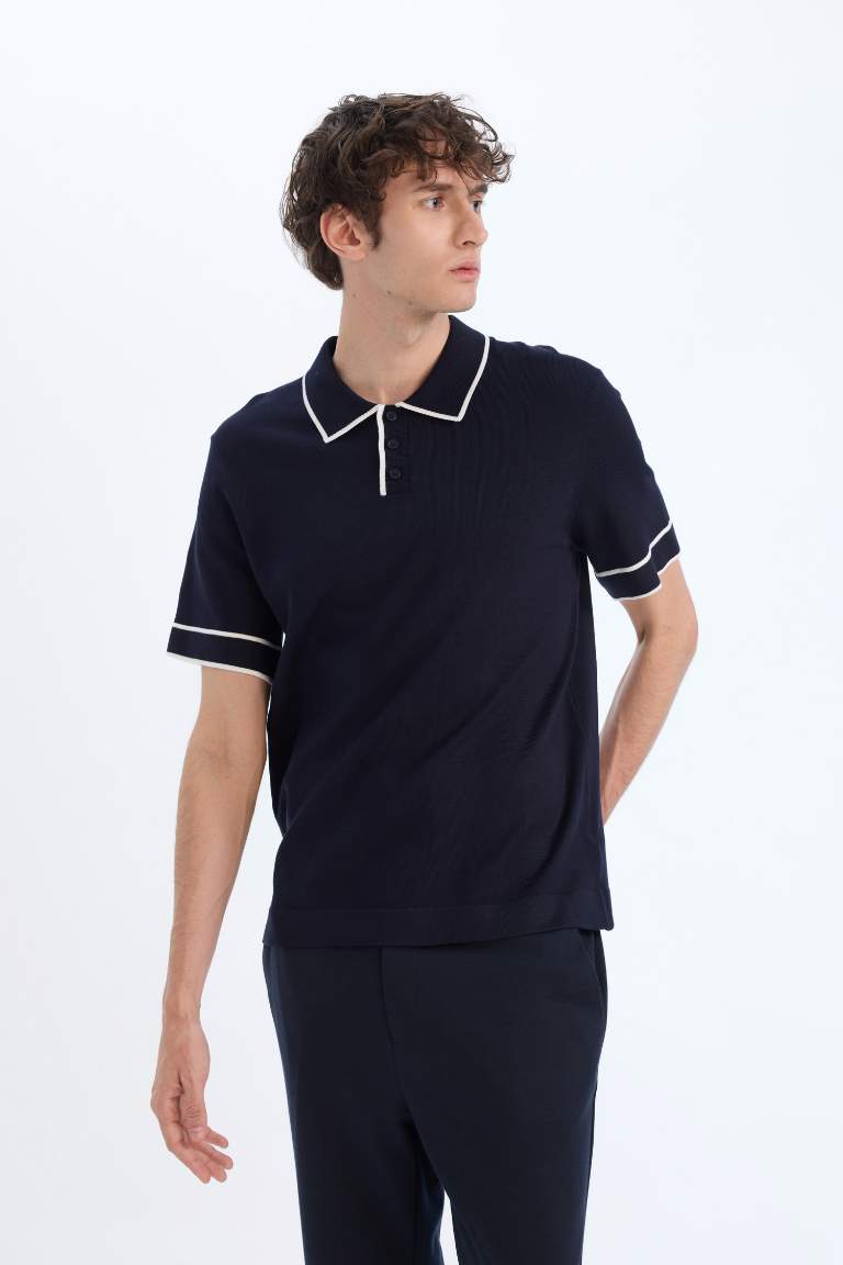 Standard Fit Polo Collar Striped Knitwear Polo T-Shirt