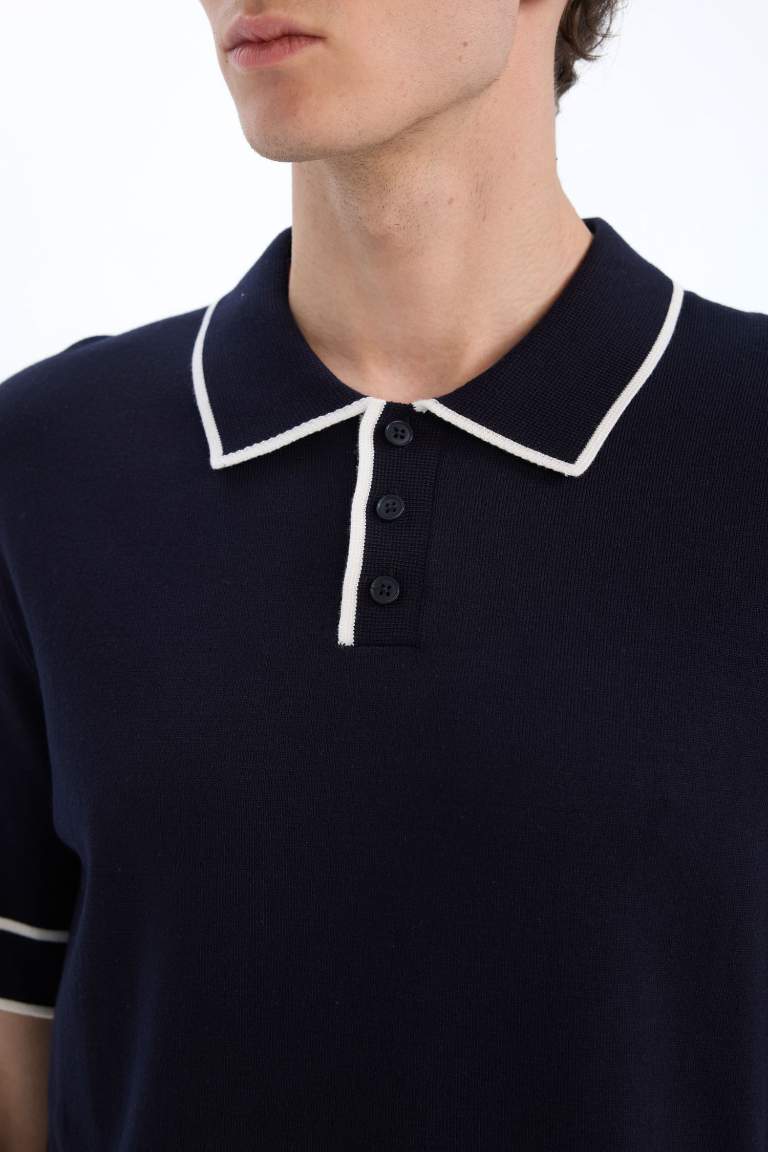 Standard Fit Polo Collar Striped Knitwear Polo T-Shirt