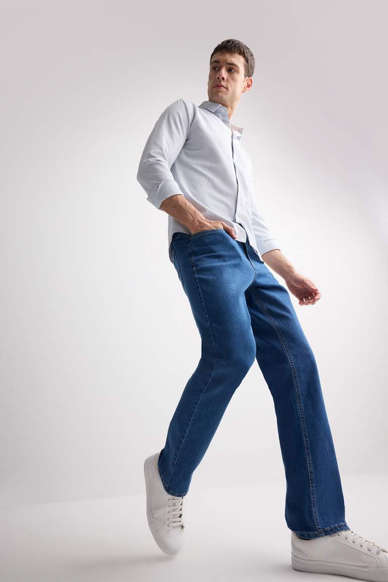 Diago Comfort Fit Rahat Kalıp Yüksek Bel Geniş Paça Düz Paça Jean Pantolon