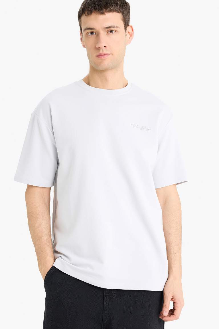 Boxy Fit Круглый Вырез Принт Короткий Рукав Свитер Ткань Футболка