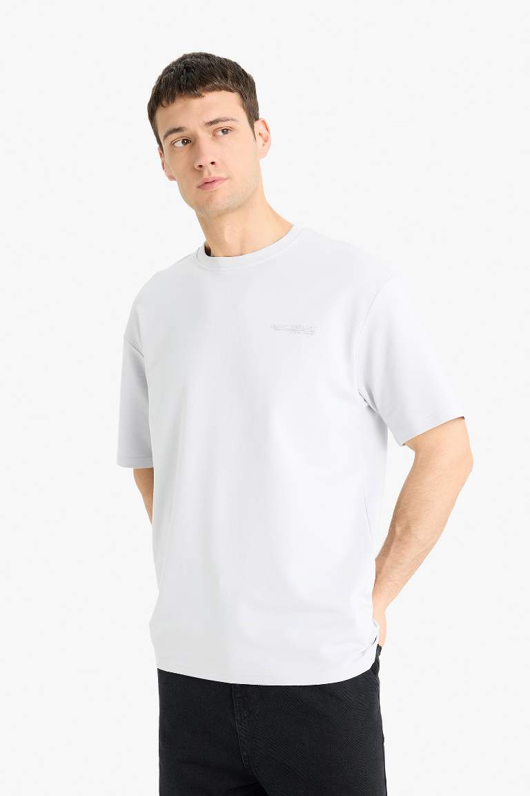 Boxy Fit Круглый Вырез Принт Короткий Рукав Свитер Ткань Футболка