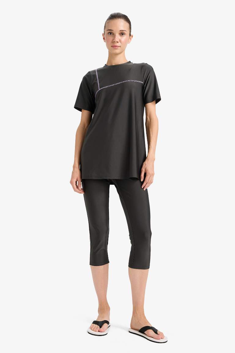 Regular Fit 4'lü Hızlı Kuruyan Burkini Tesettür Basic Düz Mayo Takım