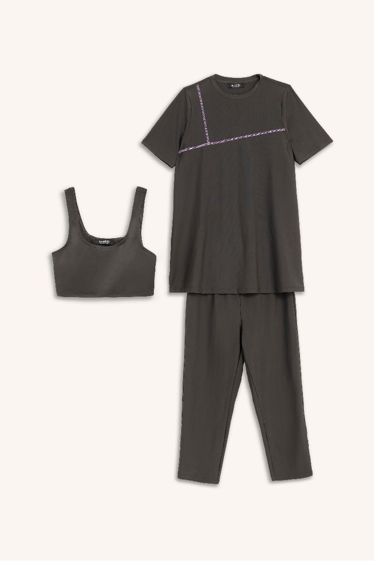 Regular Fit 4'lü Hızlı Kuruyan Burkini Tesettür Basic Düz Mayo Takım