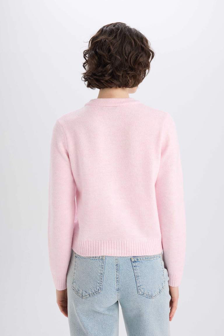 Pull Cardigan en maille à col rond avec boutons coupe régulière