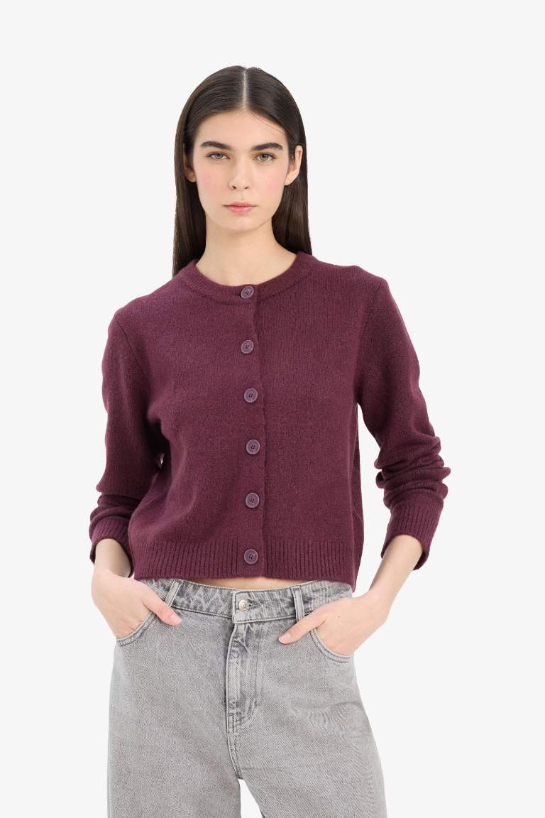 Regular Fit Bisiklet Yaka Basic Düz Düğmeli Soft Touch Yumuşak Triko Hırka