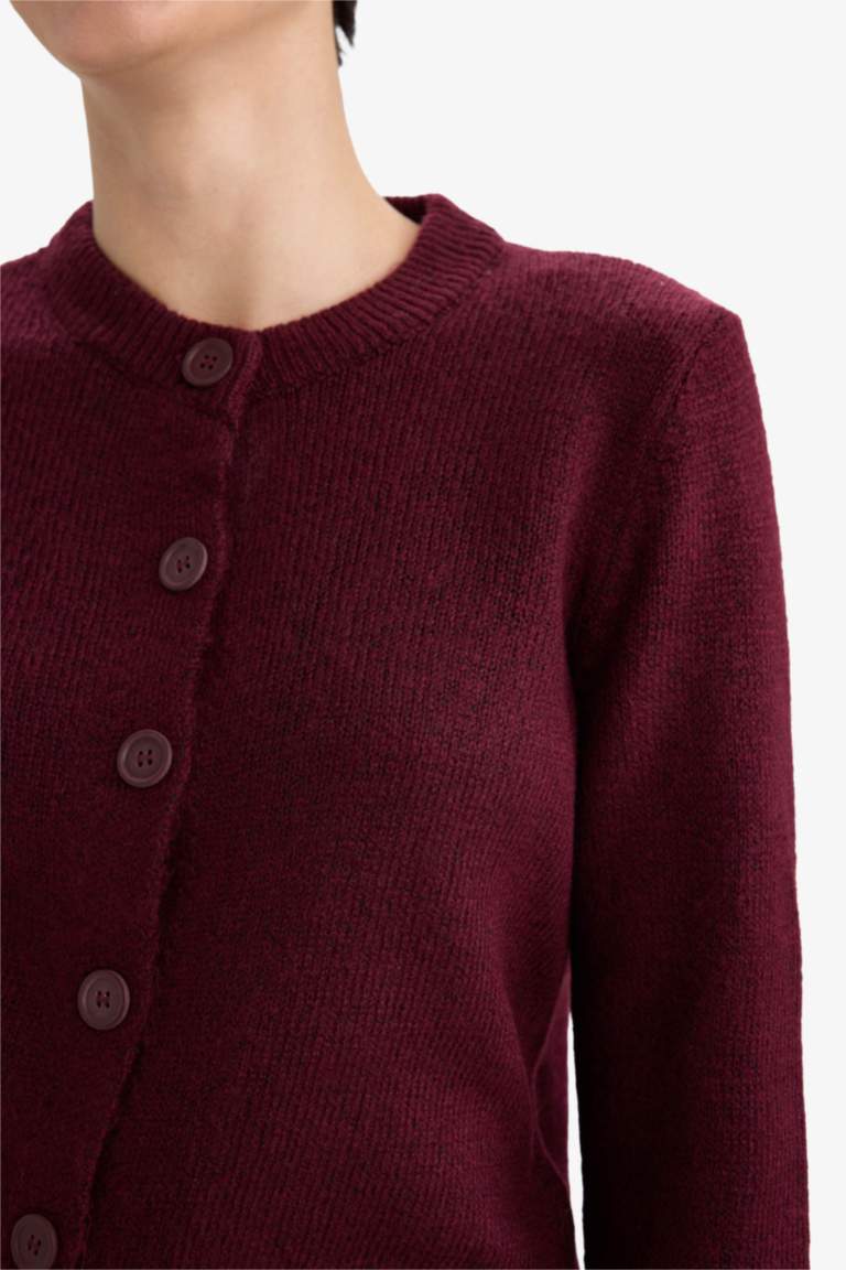 Regular Fit Crew Neck Basic Soft Touch Knit Cardigan